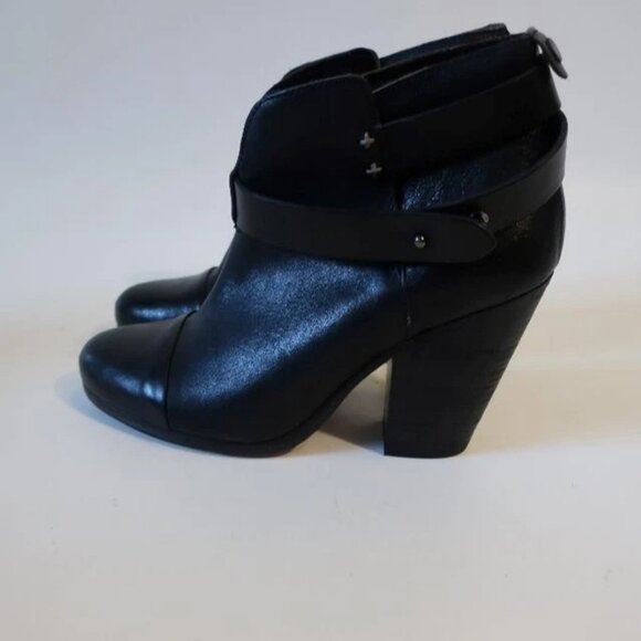Womens Rag & Bone Harrow Black Leather Cuban Heel Pull-On Ankle Bootie 37 US/7 * - Picture 5 of 12